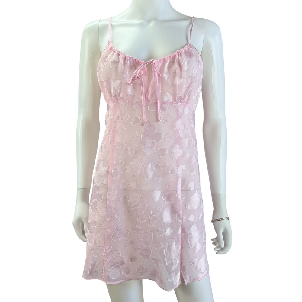 Fredericks of Hollywood Pink Y2K Sheer Romantic Sexy Babydoll Chemise Lingerie M